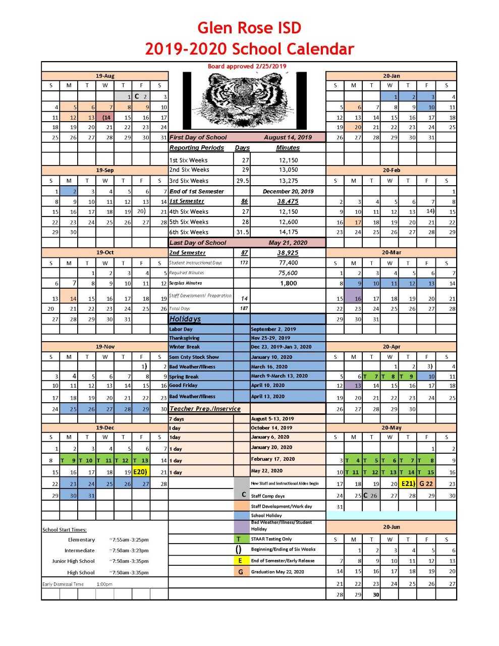 2019-2020 school calendar